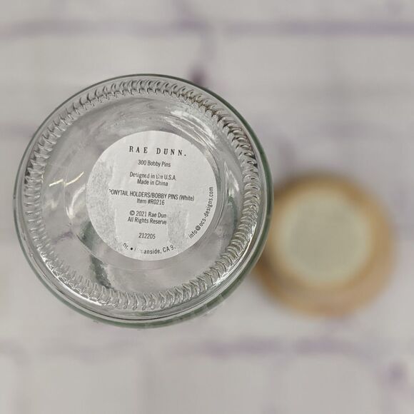 Rae Dunn BOBBY PINS Glass Jar Storage Container with Wooden Lid - Picture 4 of 6